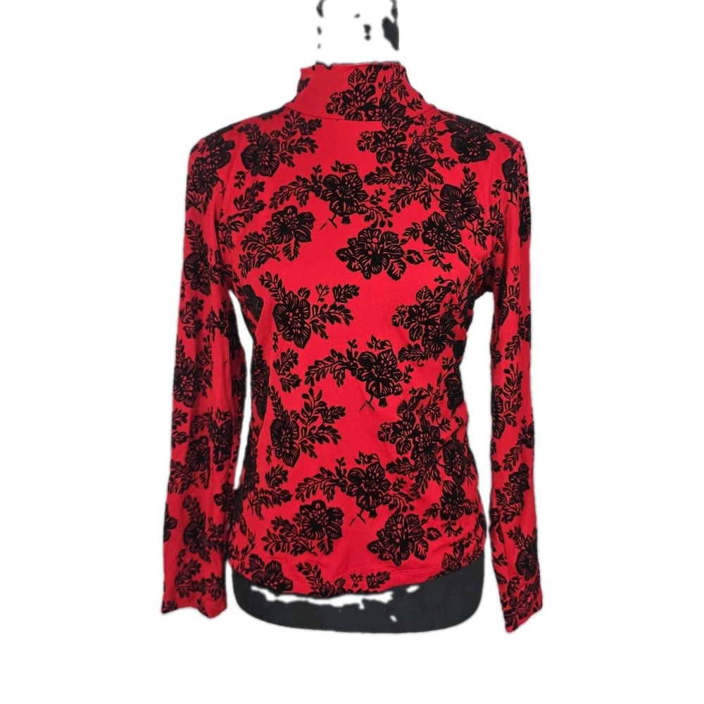 Y2K Style and Co Womens Floral Top Medium Red Black Mesh Velvet Vamp Whimsigoth